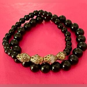 Elegant Black and Gold Set Of 2 Beaded Bracelet